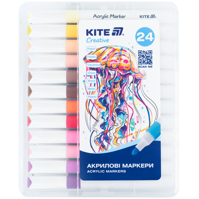 Acrylic markers Jumbo Kite Creative K-1291, 24 pcs