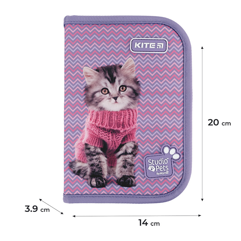Pencil case without stationery Kite Studio Pets SP24-622-1, 1 compartment, 2 folds